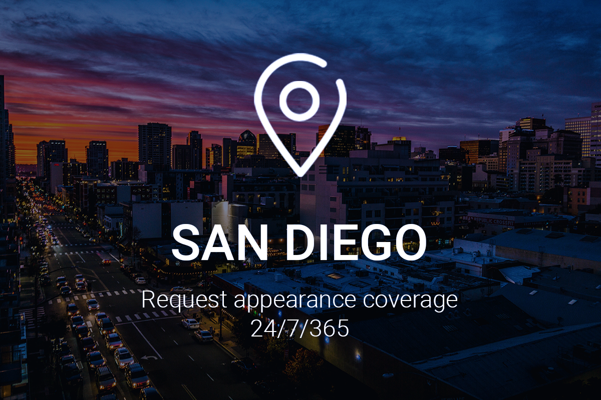 Request Appearance Coverage 24 hours a Day, 365 Days a Year in San Diego Request Appearance Coverage 24 hours a Day, 365 Days a Year in San Diego